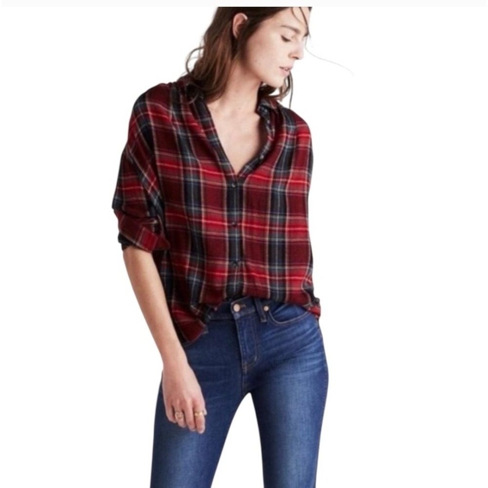Madewell Central‎ Long Sleeve Tartan Plaid Shirt Wool Blend XS Holiday Christmas